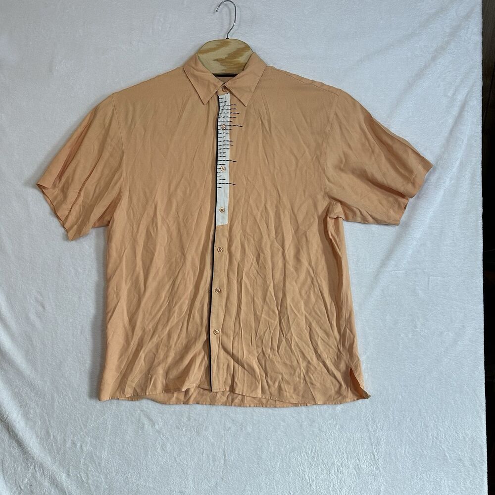 Bobby Chan Silk Button Down Shirt‎ Men’s Size L Short Sleeve Cuban Cigar Bamboo